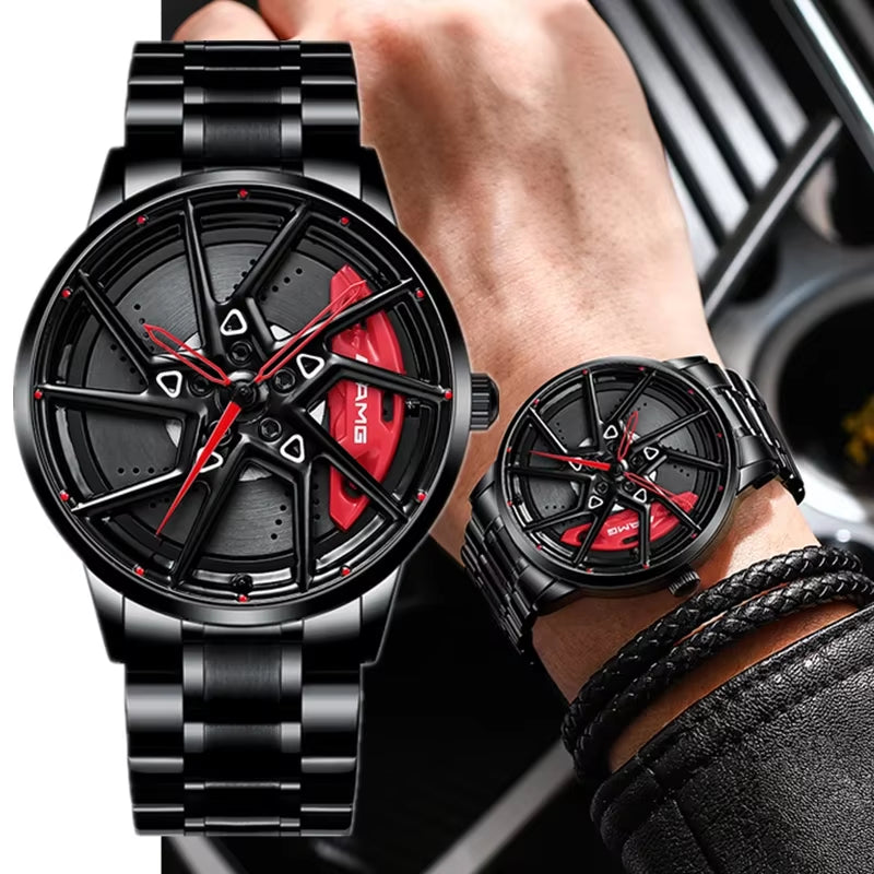 Luxury Sport Car Wheel Watch for Men Top Brand AMG Wheel Rim Dial 3D Fashion Men'S Watch Waterproof Men Watch Relogio Masculino