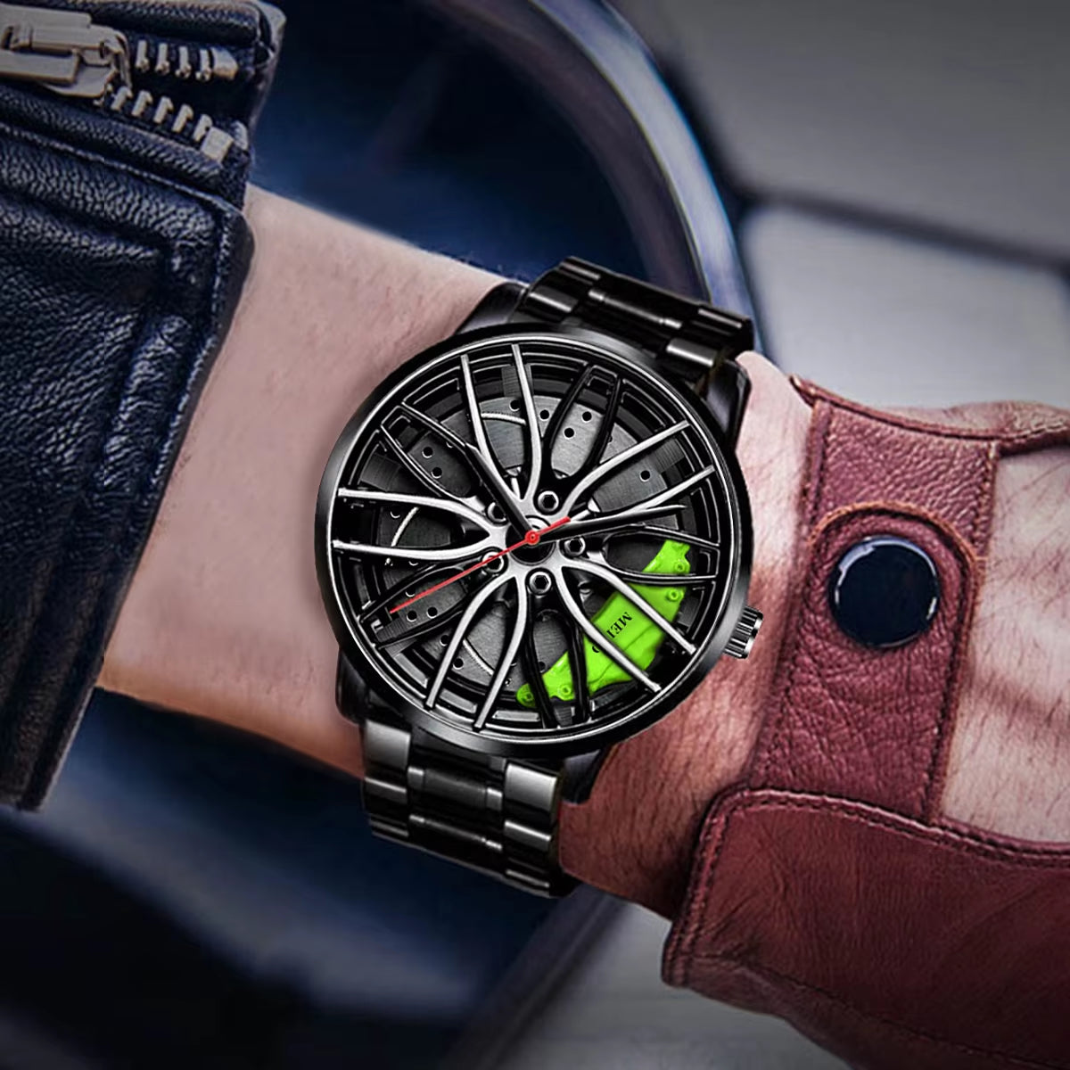 Fashion Men Sports Watches 3D Car Wheel Stainless Steel Band Wrist Watch Men'S Quartz Watch Men'S Watches